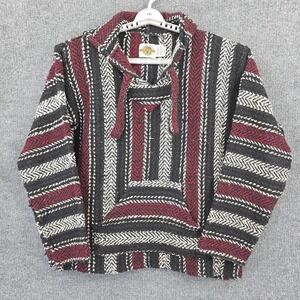 Earth Ragz Sweater‎ Mens Medium Red Gray Hooded Baja Pullover Hippie Boho Knit